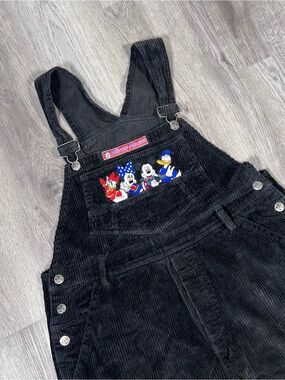 Vintage 90s Mickey Unlimited Adult Corduroy Overalls Disney Black Jerry Leigh M